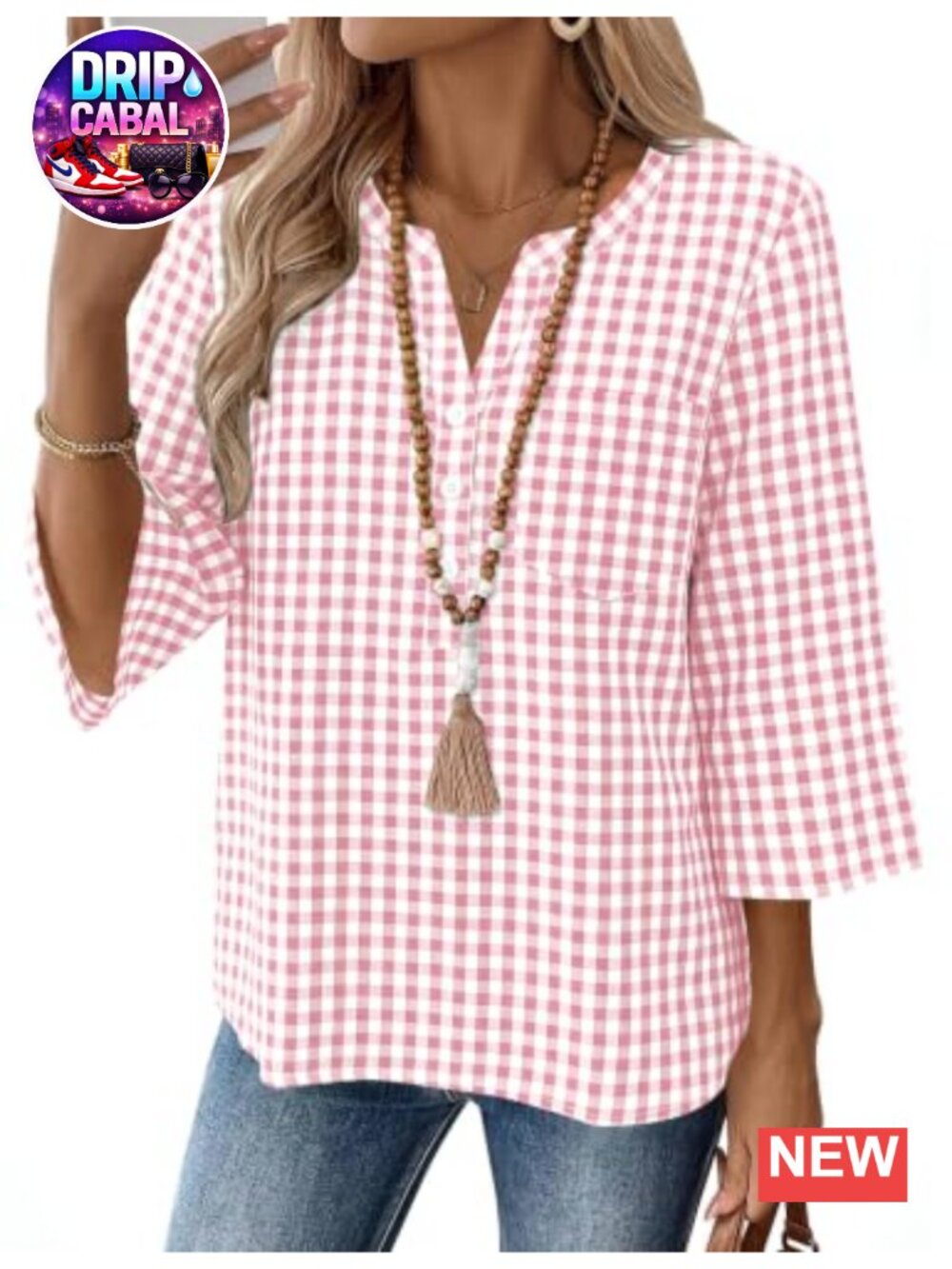 Women's Linen Cotton 3/4 Sleeve Button Down Blouse Loose Fit V Neck Top